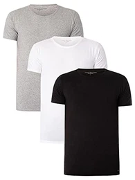 Herren T-Shirt Kurzarm Rundhalsausschnitt, Mehrfarbig (Black/Grey Heather/White), XXL
