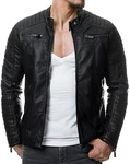 Redbridge Herren Jacke Übergangsjacke Biker Lederjacke Echtleder mit gesteppten Bereichen Schwarz