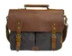 ECOSUSI Umhängetasche Herren Aktentasche Messenger Bag Canvas Schultertasche Leder Tasche Dunkelgrau