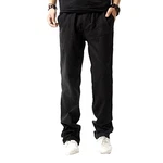 HOEREV Men Casual Strandhosen Leinen Hose Schwarz