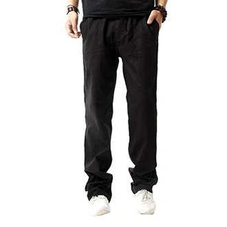 HOEREV Men Casual Strandhosen Leinen Hose Schwarz HOEREV Men Casual Strandhosen Leinen Hose Schwarz