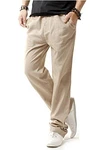 HOEREV Men Casual Strandhosen Leinen Hose Beige