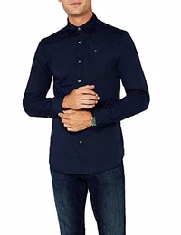 Herren Original Stretch Lang - Regulär Slim Fit Freizeithemd Blau (BLACK IRIS-PT 002), S