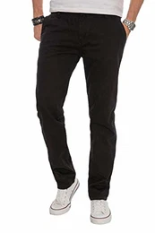 Herren Designer Chino Stoff Hose Chinohose Regular Fit AS016, 32W / 32L, Schwarz