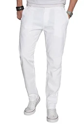 A. Salvarini Herren Designer Chino Stoff Hose Chinohose Regular Fit AS016, 32W / 32L, Weiß