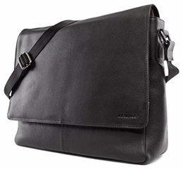 Oxford Umhängetasche Leder Laptoptasche 15 Zoll aus echtem Büffel-Leder im Vintage Look, (LxBxH): ca. 38x10x31 cm - OnyxSchwarz