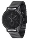 DETOMASO MILANO Herren-Armbanduhr Chronograph Analog Quarz schwarzes Edelstahl Milanaise-Armband schwarzes Zifferblatt DT1052-P
