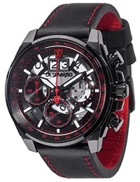 LIVELLO Herren-Armbanduhr Chronograph Analog Quarz schwarzes Lederarmband rotes Zifferblatt DT2060-B