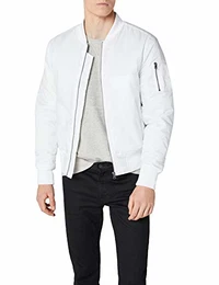 TB861 Herren Jacke - Basic Bomber Jacket, Bomberjacke mit aufgesetzter Tasche und Zipper am Arm, Weiß (white 220), Gr. Medium