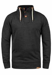 SDTripTroyer Herren Sweatshirt Troyer Pullover mit Stehkragen Knopfverschluss Reißverschluss Kordelzug Rippbündchen Baumwollmischung Regular fit, Größe:L, Farbe:Dark Grey Melange (8288)