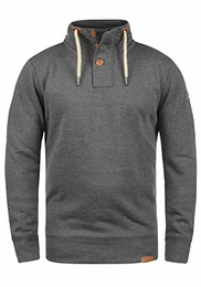 !Solid TripTroyer Herren Sweatshirt Pullover Troyer Pulli Mit Stehkragen Und Knopfverschluss, Größe:S, Farbe:Grey Melange (8236)