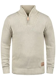 SDPetro Herren Strickpullover Troyer Grobstrick Pullover mit Troyerkragen Rippbündchen Label-Details Baumwollmischung Regular fit, Größe:S, Farbe:Oyster Grey (8215)