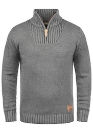 !Solid Petro Herren Winter Pullover Strickpullover Troyer Grobstrick mit Stehkragen und Reißverschluss, Größe:M, Farbe:Grey Melange (8236)