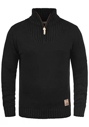 !Solid Petro Herren Winter Pullover Strickpullover Troyer Grobstrick mit Stehkragen und Reißverschluss, Größe:M, Farbe:Black (9000)