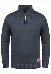 !Solid Petro Herren Winter Pullover Strickpullover Troyer Grobstrick mit Stehkragen und Reißverschluss, Größe:S, Farbe:Insignia Blue Melange (8991)