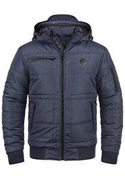 Boris Herren Winter Jacke Steppjacke Winterjacke gefüttert mit Stehkragen und Abnehmbarer Gefütterter Kapuze, Größe:M, Farbe:Navy (70230)