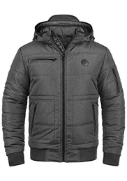 Boris Herren Winter Jacke Steppjacke Winterjacke gefüttert mit Stehkragen und Abnehmbarer Gefütterter Kapuze, Größe:M, Farbe:Granite (70147)