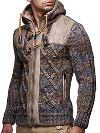 Herren Strickjacke mit Kapuze Jacke Pullover Hoodie Sweatjacke Kapuzenpullover Pulli LN20525; M, Braun