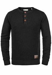 !Solid Terrance Herren Strickpullover Feinstrick Pullover Mit Rundhals Und Knopfleiste, Größe:M, Farbe:Black (9000)