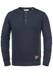 !Solid Terrance Herren Strickpullover Feinstrick Pullover Mit Rundhals Und Knopfleiste, Größe:M, Farbe:Insignia Blue Melange (8991)