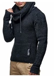 Leif Nelson Herren Pullover mit Schalkragen Slim Fit LN5060 Schwarz