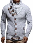 Leif Nelson Herren Strickjacke Schalkragen Slim Fit Hoodie-Pullover schwarz/Grau