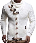 Leif Nelson Herren Strickjacke Schalkragen Slim Fit Hoodie-Pullover Weiss/Beige