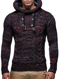 Leif Nelson Herren Strick-Pullover mit Kapuze Slim Fit LN20227 Rot (LN20227) Leif Nelson Herren Strick-Pullover mit Kapuze Slim Fit LN20227 Rot (LN20227)
