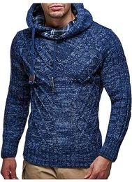 Herren Strickpullover mit Kapuze Blau/Hochwertiger Winterpullover in Regular Fit, ideal für Casual und Business, Langarm Größe M