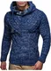 Leif Nelson Herren Strickpullover mit Kapuze Blau/Hochwertiger Winterpullover in Regular Fit, ideal für Casual und Business, Langarm Größe M