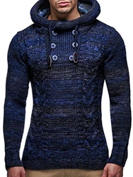 Leif Nelson Herren Strick-Pullover mit Kapuze Slim Fit LN20227 Dunkel Blau