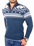 Reslad Herren Strickpullover Crewneck Zipper Norweger Pullover RS-3110 Blau (RS-3110)