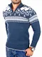 Reslad Herren Strickpullover Crewneck Zipper Norweger Pullover RS-3110 Blau M