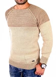 Reslad Strickpullover Herren Two Tone Rundhals Pullover RS-16081 Camel