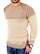 Reslad Strickpullover Herren Two Tone Rundhals Pullover Grobstrick RS-16081 Camel XL