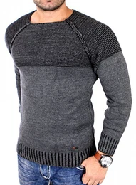 Strickpullover Herren Two Tone Rundhals Pullover Grobstrick RS-16081 Anthrazit M