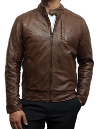 BRANDSLOCK Herren Lederjacke mit Lammnappa Leder Braun