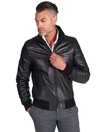Bomberjacke Lederjacke Herren Schwarze Italienisch Biker Leder Jacke Motorrad Lammleder Echtleder Made in Italy 107 schwarz/56