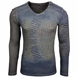Printed Motiv Druck Herren Langarm Shirt T-Shirt Longshirt A1-RN10109, Größe:M, Farbe:Anthrazit