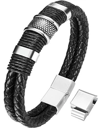 OSTAN - 316L Edelstahl und Leder Armbänder für Herren - Neue Mode Schmuck Armschmuck, Schwarz