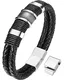 OSTAN - 316L Edelstahl und Leder Armbänder für Herren - Neue Mode Schmuck Armschmuck, Schwarz