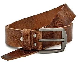® Gürtel Herren Ledergürtel aus Büffelleder für Männer Jeans Anzug Echtleder Braun 38mm breit kürzbar #GBr00020 (Bundweite 115cm)
