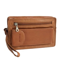Branco Leder - Exquisite Leder HerrenHandgelenktasche, Herrentasche,Handtasche, Ledertasche, Doppelkammer verfügbar - präsentiert von ZMOKA® (Tan - Natur)