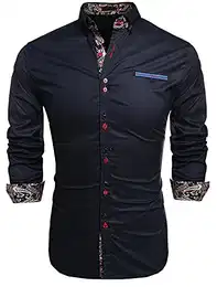 Herren Hemd Slim Fit Langarm Paisley Herrenhemden Anzughemd für Männer Freizeithemd Casual Business Dunkelblau M
