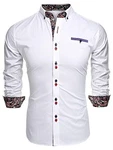 Coofandy Freizeithemd Schlankes Fit für Herren Weiß