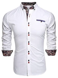 Coofandy Freizeithemd Schlankes Fit für Herren Weiß
