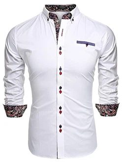Coofandy Freizeithemd Schlankes Fit für Herren Weiß
