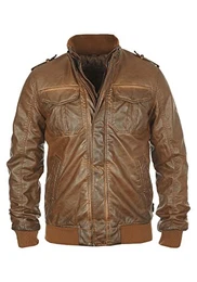 Indicode Keegan Herren Lederjacke Bikerjacke Kunstleder Mit Stehkragen Und Fütterung, Größe:M, Farbe:Brown (021)