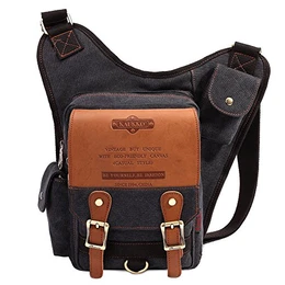 Segeltuch Jahrgang Brusttasche Männer Frauen Reise Wandern Schultertasche, Schwarz