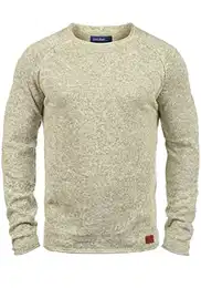 Blend BHDan Herren Strickpullover Feinstrick Pullover mit Rundhalsausschnitt Baumwollmischung Label-Patch Regular fit, Größe:XXL, Farbe:Bone White (70016)